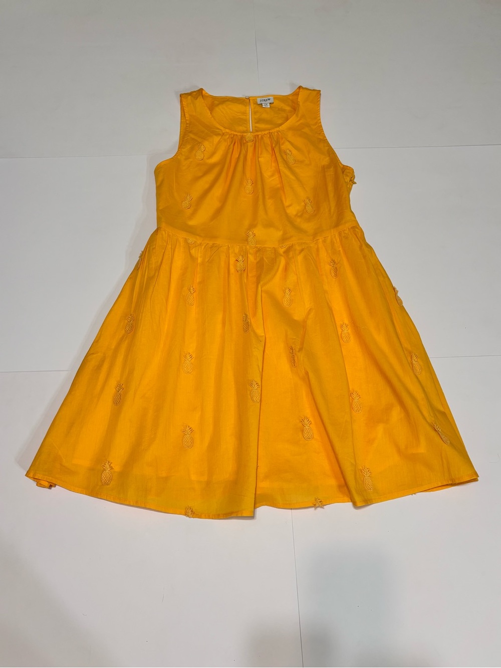 J Crew Bright Yellow Pineapple Embroidered Dress
